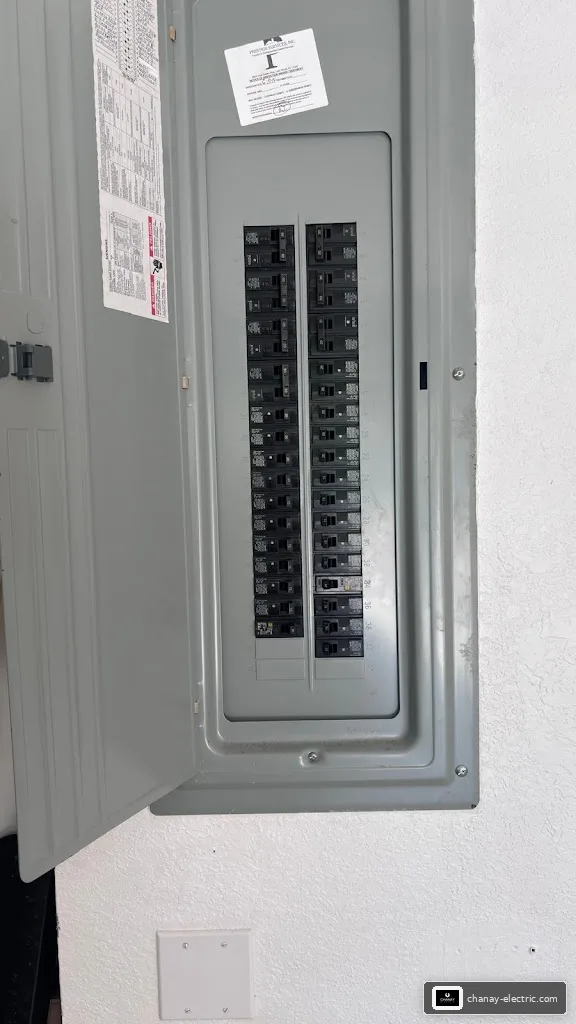 Residential breaker panel with labeled circuits