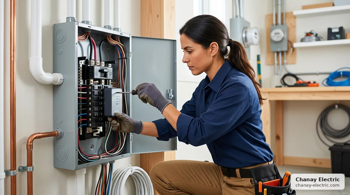 Electrician checking a home electrical panel